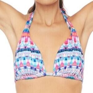 La Blanca Bikini Top Womens Size 4 Pink Blue Halter Swimsuit Resort NEW $64